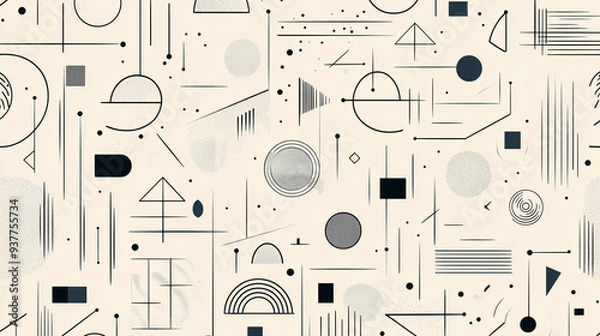 Obraz Minimalist Geometric Abstract Pattern with Simple Shapes and Lines on Beige Background