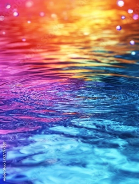 Fototapeta Abstract Water Ripples with Colorful Reflections - A close-up view of water ripples, reflecting vibrant colors, symbolizing peace, serenity, harmony, creativity, and energy.