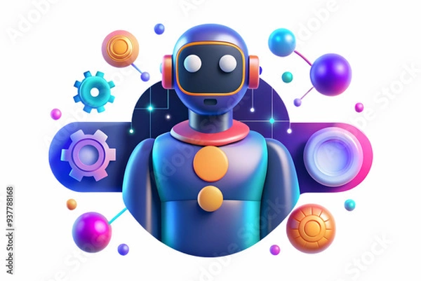 Fototapeta Flat AI-Powered Customer Experience Concept: Abstract Digital Art Banner Symbolizing Personalization, Efficiency, and Innovation in Customer Service - Smart Business Tone