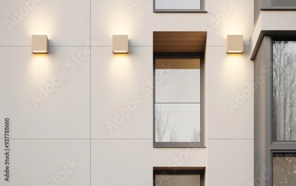 Fototapeta Tall minimalist columns with expansive glass windows