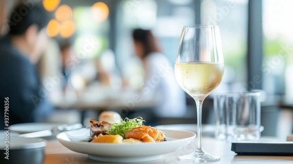Fototapeta Savoring the Finesse of Sake and Culinary Delights in a Sophisticated Dining Setting with Friends and Flavor.