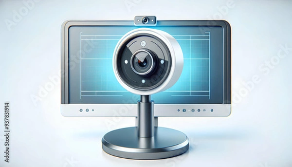 Obraz Modern Webcam on Flat Screen Monitor for Virtual Meetings | Technology Concept on White Background | Stock Photo