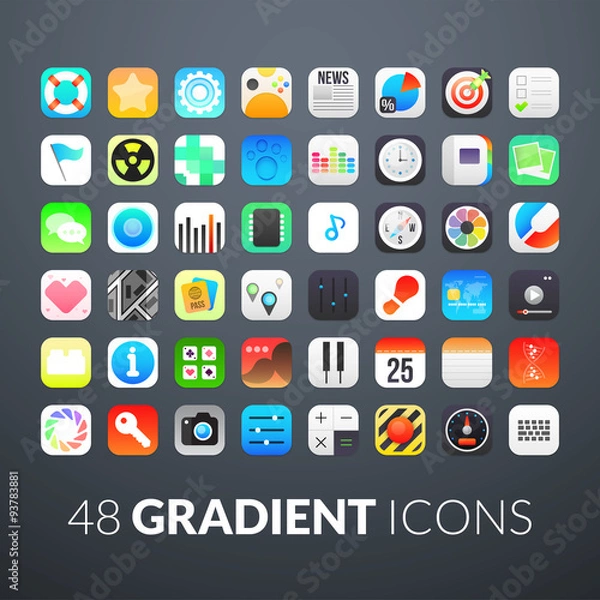 Fototapeta Flat icons gradient style with rounded corners