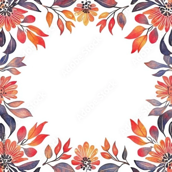Fototapeta Champak with ornamental border, detailed illustration, isolated on white background, watercolor on white background, no blur, photo not dark, everything is clear, copy space