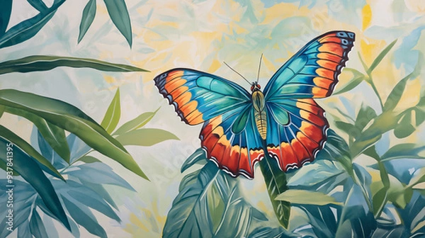 Fototapeta Beautiful and colorful Claudina Agrias butterfly with a beautiful background.