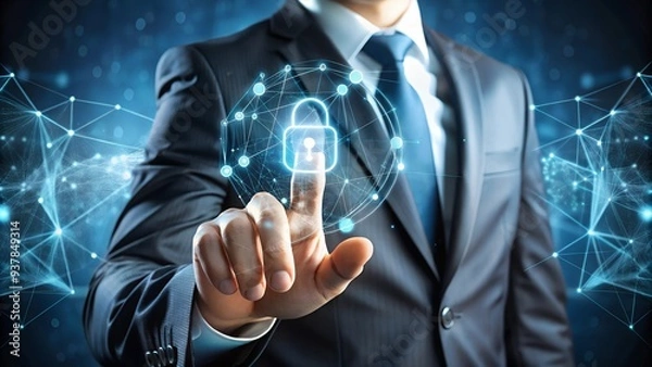 Obraz Man hand using cybersecurity interface. Ai generative