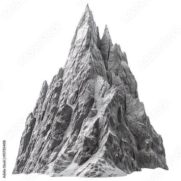 Fototapeta A single tall, jagged mountain peak isolated on a transparent background