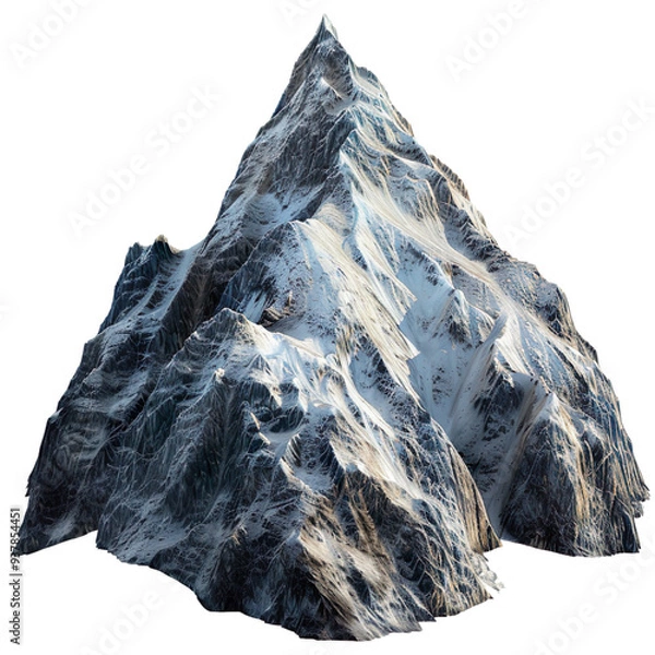 Fototapeta A single tall, jagged mountain peak isolated on a transparent background