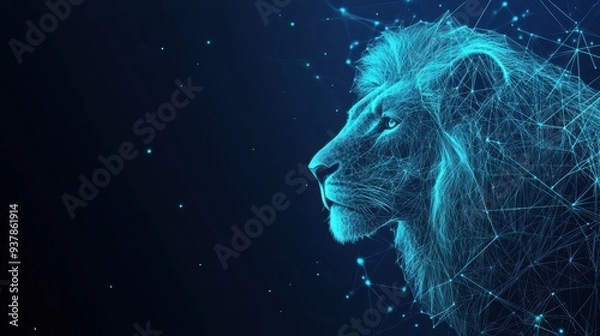 Fototapeta Polygonal lion cub figure with network connection style