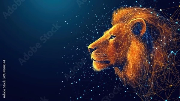 Fototapeta Polygonal lion figure formed by interconnected shapes