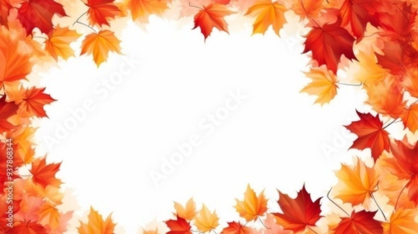 Fototapeta Autumn background with colored maple leaves framed