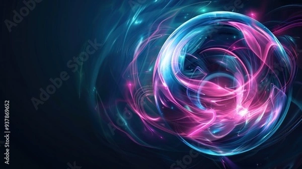Fototapeta Futuristic Neon Energy Ball with Colorful Glowing Magic Effects