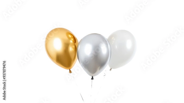 Fototapeta Party balloons, gold and silver isolated on transparent background, PNG file, graphic resources 
