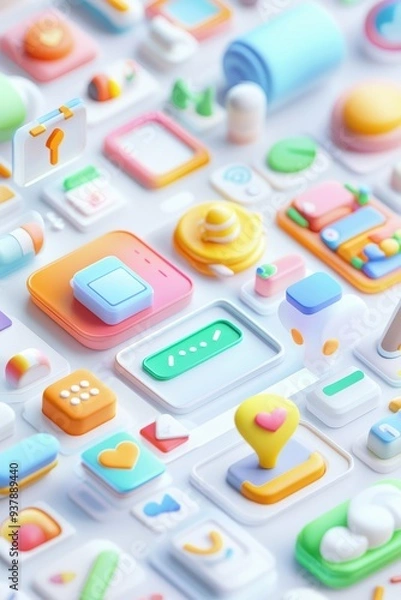 Fototapeta Colorful  D App Icons on White Background