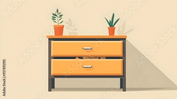 Obraz Drawer Jamming Shut with Stuck Contents in Minimalist Brown Setting