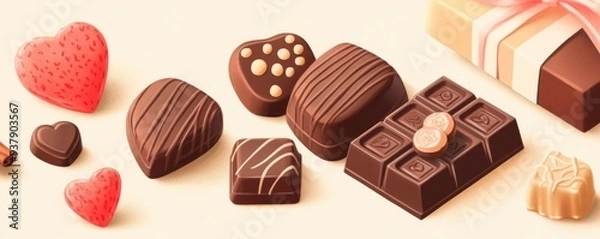 Fototapeta Chocolate Giving with heartfelt expression, rich brown tones with soft highlights, detailed chocolate and packaging