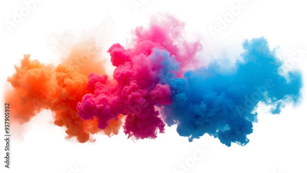 Fototapeta Panorama of multi-colored smoke bomb explosion clouds on transparent background PNG, generative AI