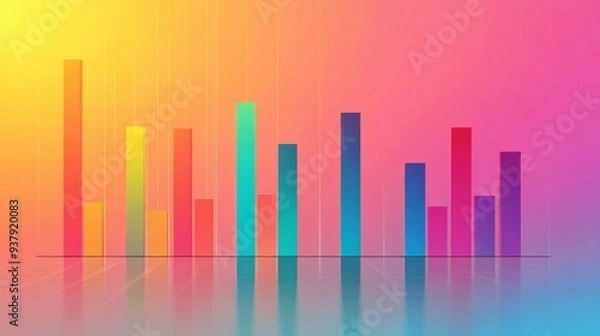 Fototapeta Abstract bar chart with colorful bars rising, set against a gradient background, business concept