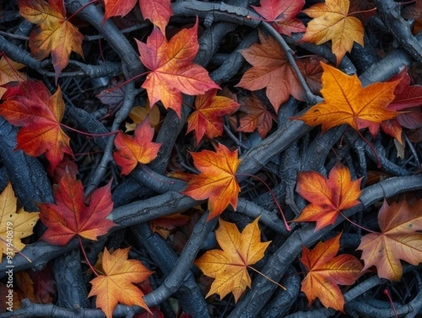 Fototapeta Intricate Tangle of Maple Leaves and Branches in Award-Winning Photo