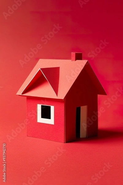 Fototapeta A Simple paper house, In Solid colors and background