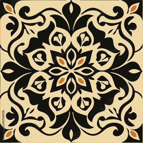 Fototapeta Vector illustration of traditional square design elements, black and white seamless floor tiles design vector, 