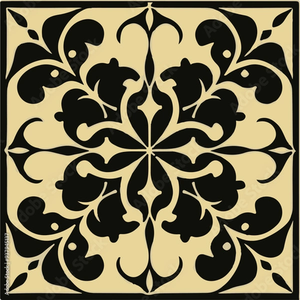 Fototapeta Vector illustration of traditional square design elements, black and white seamless floor tiles design vector, 