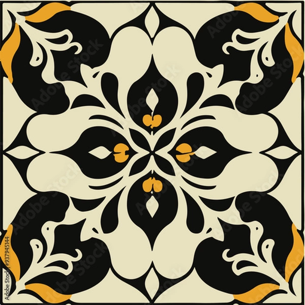 Fototapeta Vector illustration of traditional square design elements, black and white seamless floor tiles design vector, 