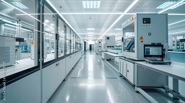 Fototapeta An incoming inspection laboratory for electronics device in a modern area. Generative AI.
