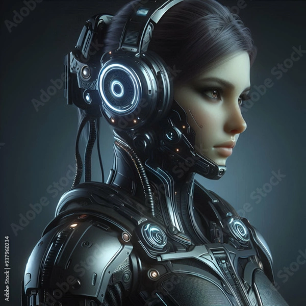 Fototapeta Futuristic Synthesis: Human and Machine Integration