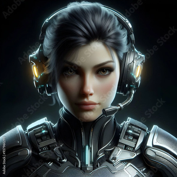 Fototapeta Cybernetic Future: Mysterious Warrior in Sci-Fi Armor