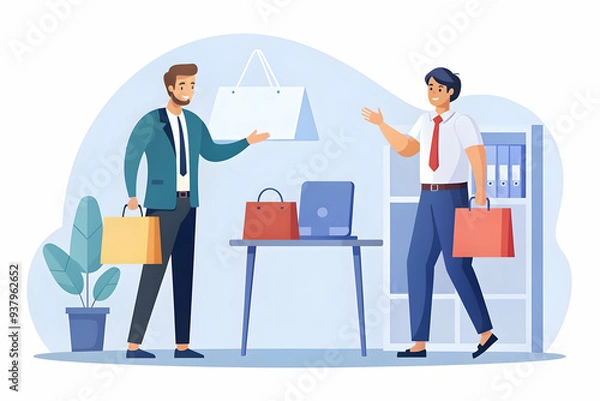 Fototapeta Flat Shopper Asking for Help from Staff concept as Candid shot of a shopper asking for assistance from a store staff member during a Black Friday sale capturing the customer service and interactive as