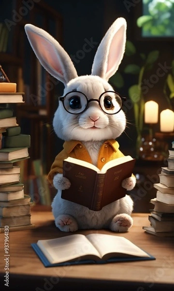 Obraz rabbit with books