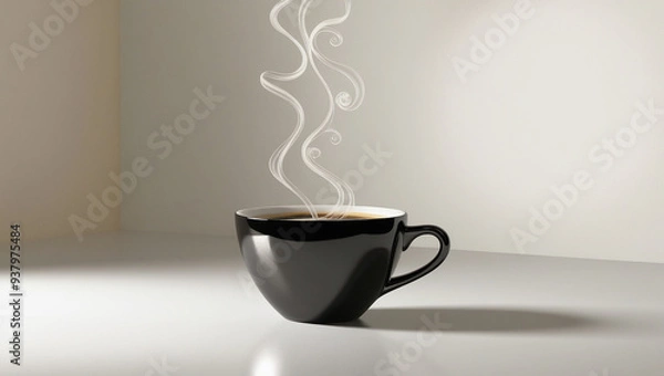 Obraz 3D Black Coffee Cup with Steam Effect