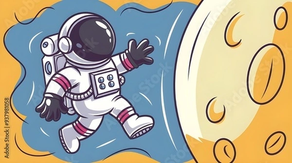 Obraz Cute Astronaut Catching Moon Vector Icon - Cartoon Science Technology Illustration