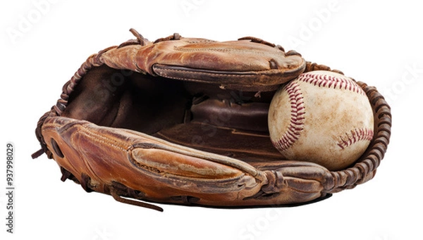 Obraz Baseball glove with a ball in it on transparent background