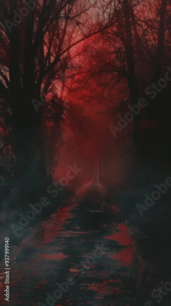 Obraz a foglined road, in the style of blurry details, wimmelbilder, in the style of creepypasta