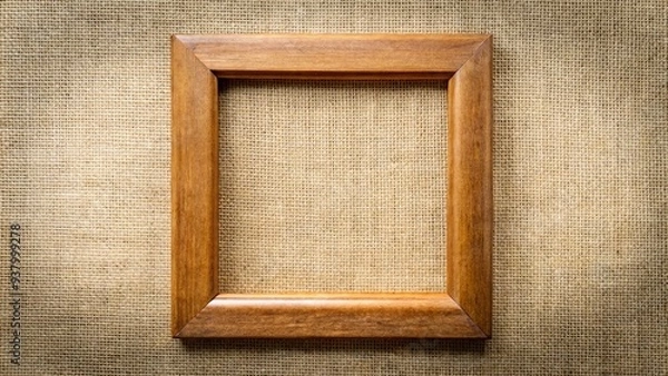 Fototapeta Wooden picture frame standing on a canvas background
