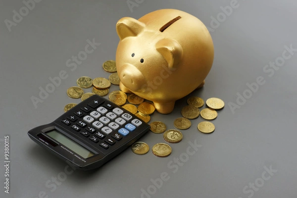 Obraz piggy bank with calculator. financial concept