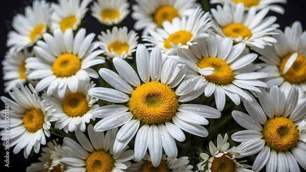 Fototapeta Vibrant Close-Up of White Daisies with Yellow Centers in Warm Sunlight