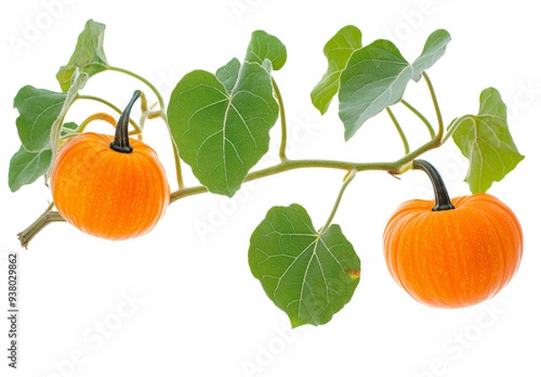 Fototapeta A branch of pumpkin with leaves on transparent background