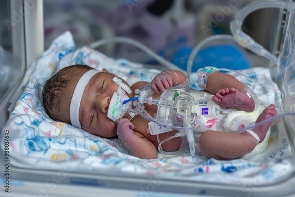 Fototapeta a premature baby in an incubator