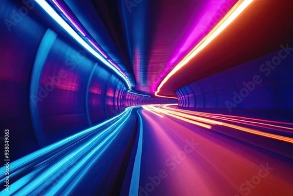 Fototapeta Neon colored lights and speed glow lights 