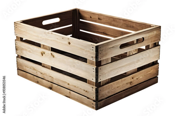 Fototapeta Freshly varnished wooden crate casting, isolated on a transparent or white background.