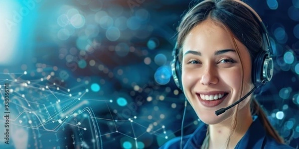Fototapeta Smiling Customer Service Representative with Headset