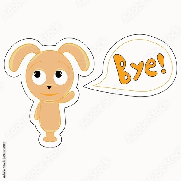 Obraz Orange funny cartoon rabbit says Bye