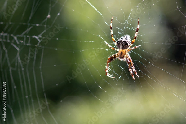 Fototapeta European garden spider Araneus Diadematus, also called cross spider, sitting in its spider web.