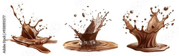 Fototapeta Set of Milk Chocolate Swirl Splash on Transparent Background