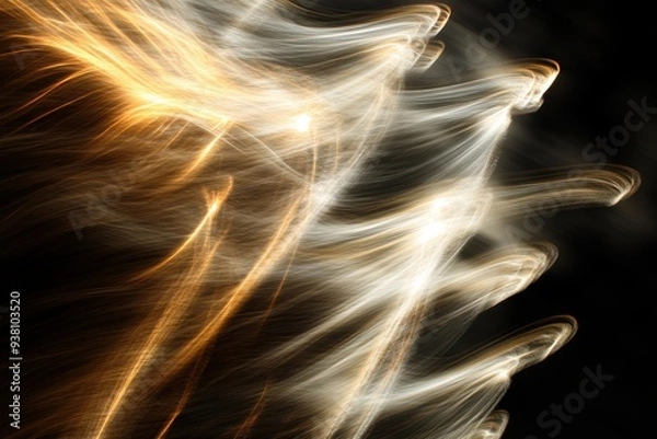 Fototapeta Ethereal golden light trails on dark background