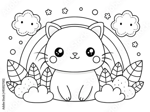 Obraz Hand drawn kawaii coloring book illustration AI generated