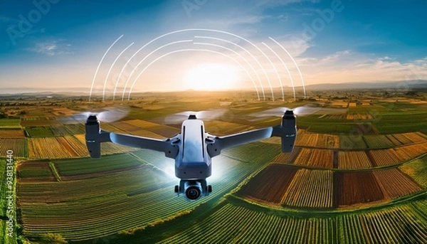 Fototapeta Aerial Landscape of Smart Precision Agriculture Farmland with Drone and NIR Imagery Analytics